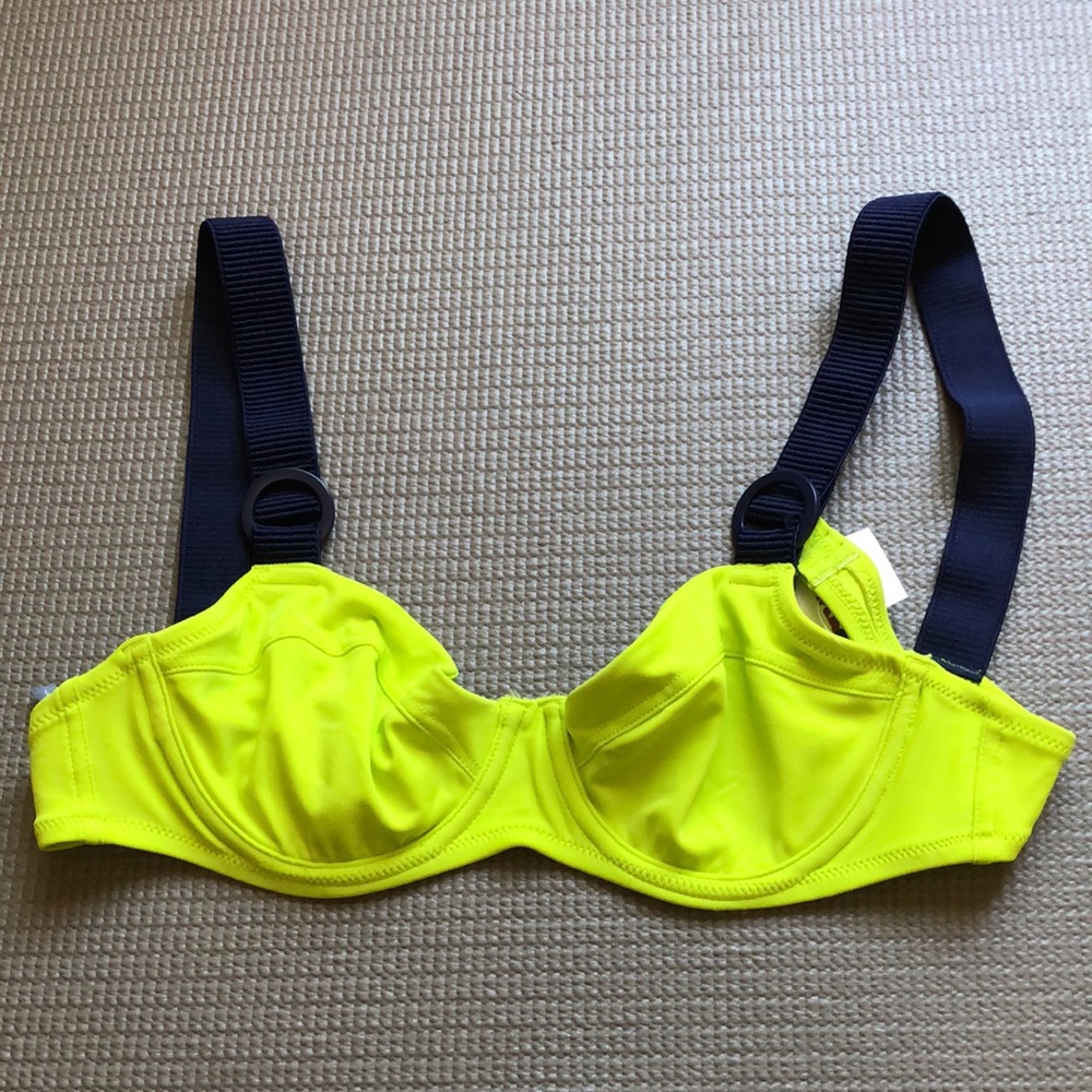 NWOT Aerie Underwire Neon Green /Navy blue straps Bikini Top S 32-34 B/C cups - Picture 2 of 7